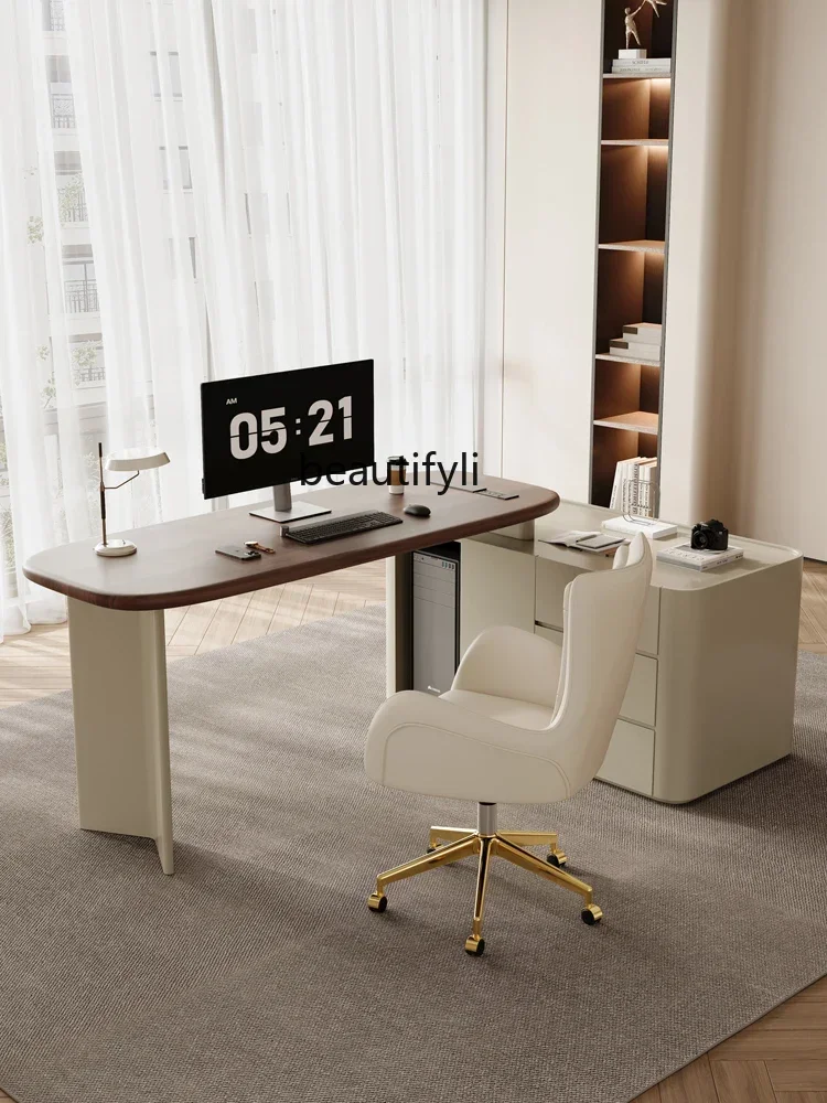 

K185 French Cream Style Desk Chair Combination Mid-Ancient Walnut Solid Wood with Cabinet Computer Desk Medical Beauty Consultat