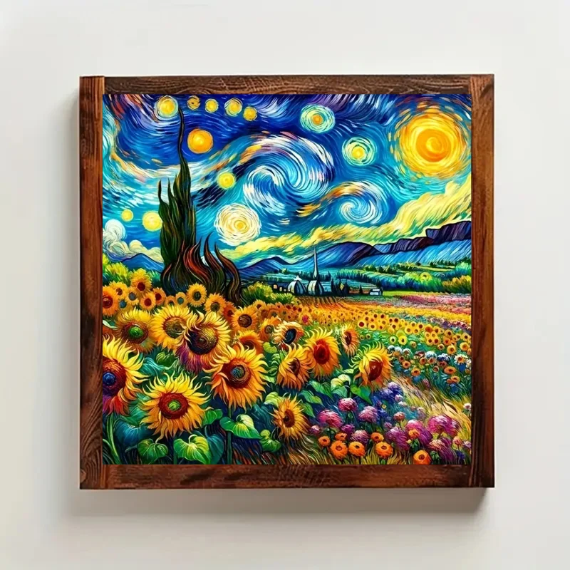 Diamond Painting Set, Sunflower Pattern Under the Starry Sky, Round Diamond Full Diamond Art, Multiple Specifications to Choose