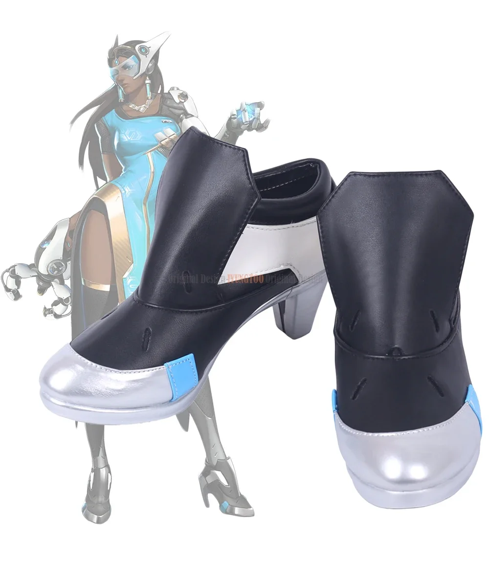 Symmetra Black Boots Cosplay Game OW Satya Vaswani Symmetra Cosplay Boots High Heel Shoes Custom Made