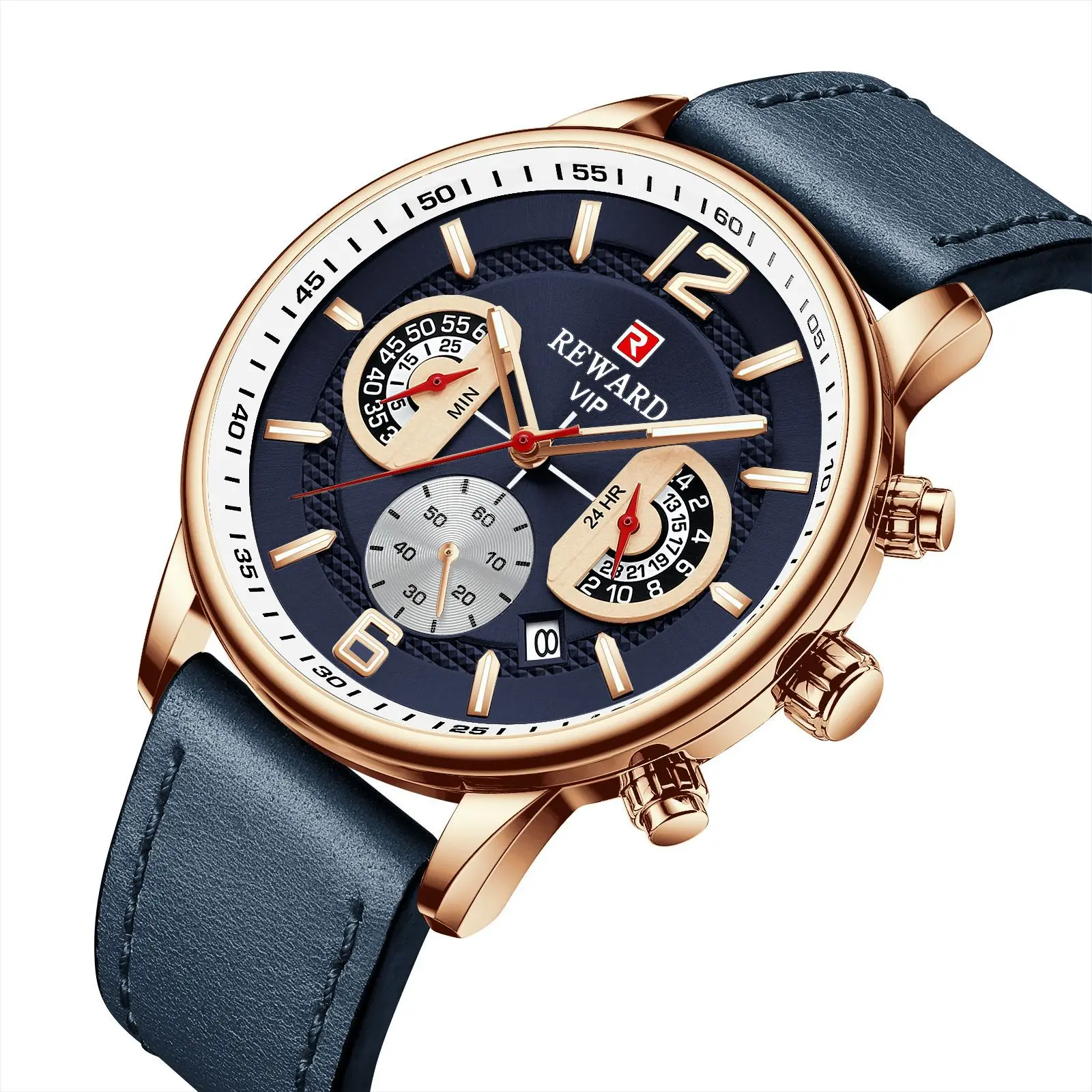 Relógio masculino high-end movimento de quartzo multi-funcional relógio esportivo à prova dwaterproof água cinto luminoso presente de aniversário