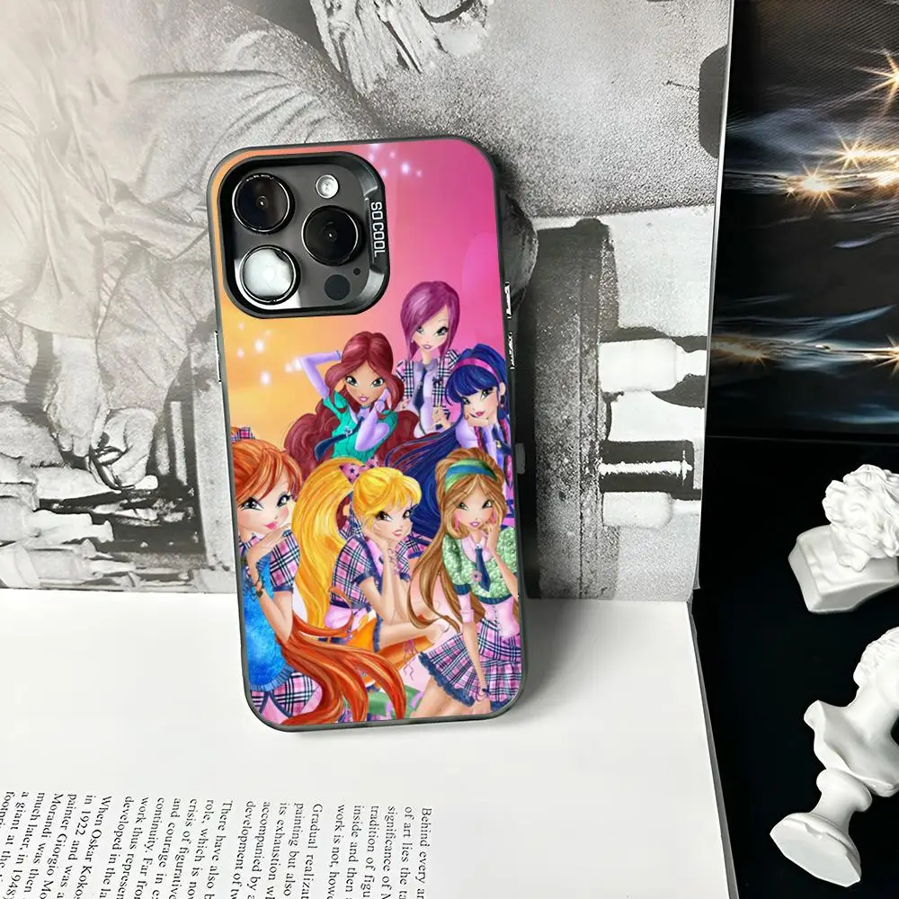 Cartoon Icons Girl Winx Club Phone Case Matte Colored Silver For iPhone 15 14 13 12 11 Pro Max Plus XS X Shockproof Hard Cover