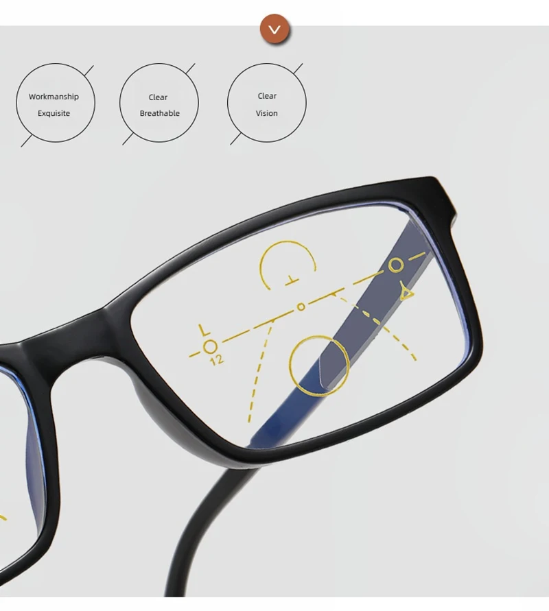 Klassische quadratische Lesebrille Männer Frauen Retro schwarze Presbyopie-Brille Anti-Blaulicht intelligente progressive Brille – Detail 9