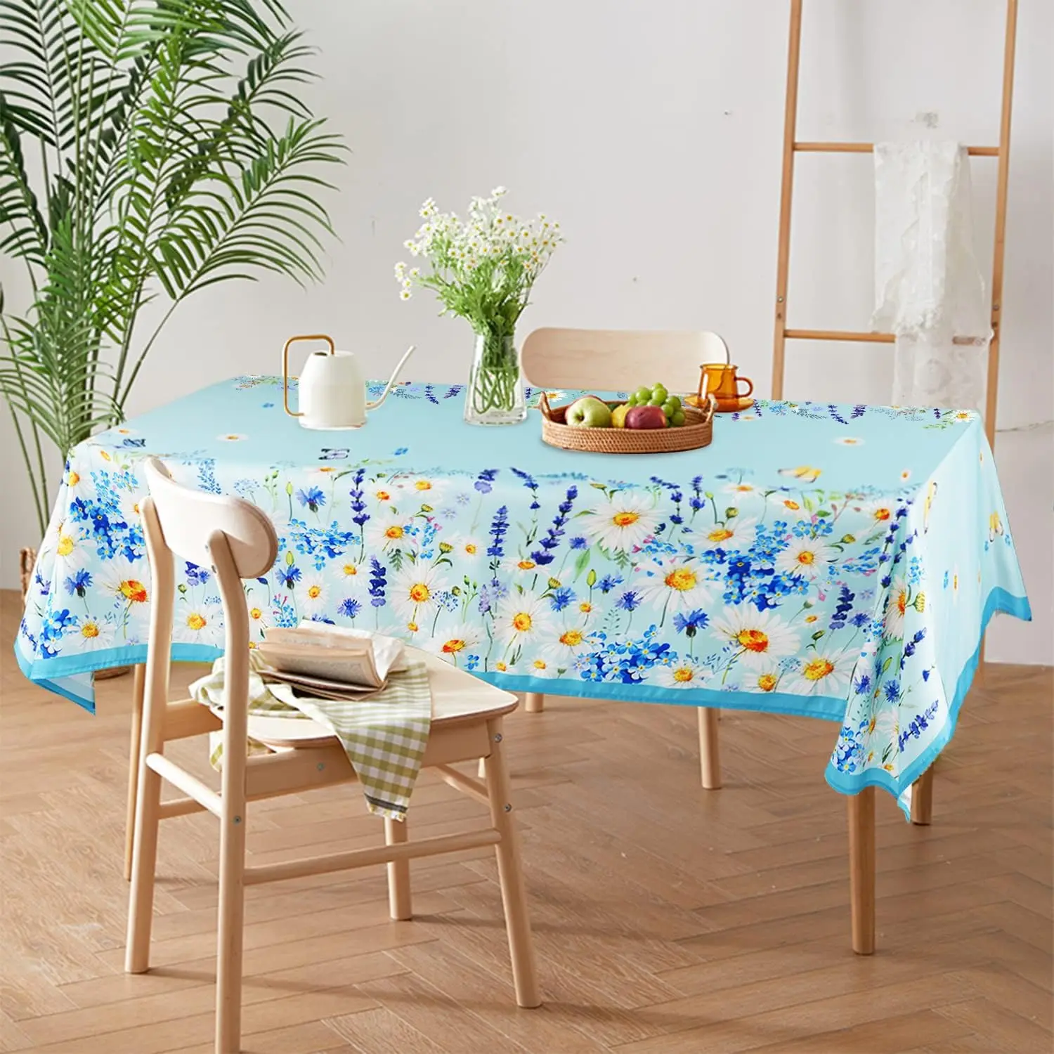 Daisy Tafelkleed Blauw Bloemen Rechthoek Tafelkleed Lente Zomer Waterdicht Duurzaam Tafelkleed voor Keukentafel Outdoor Picknick