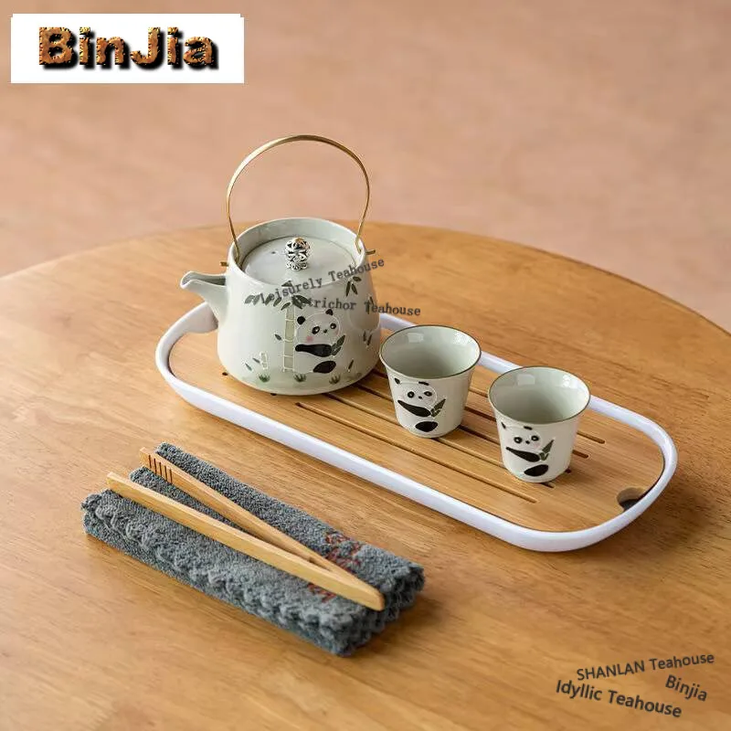 

Hand-painted Panda Portable Travel Tea Set Complete Set Antique Tea Ceremony Set Teapot And Tea Cup Tray Set Drinkware Ornaments