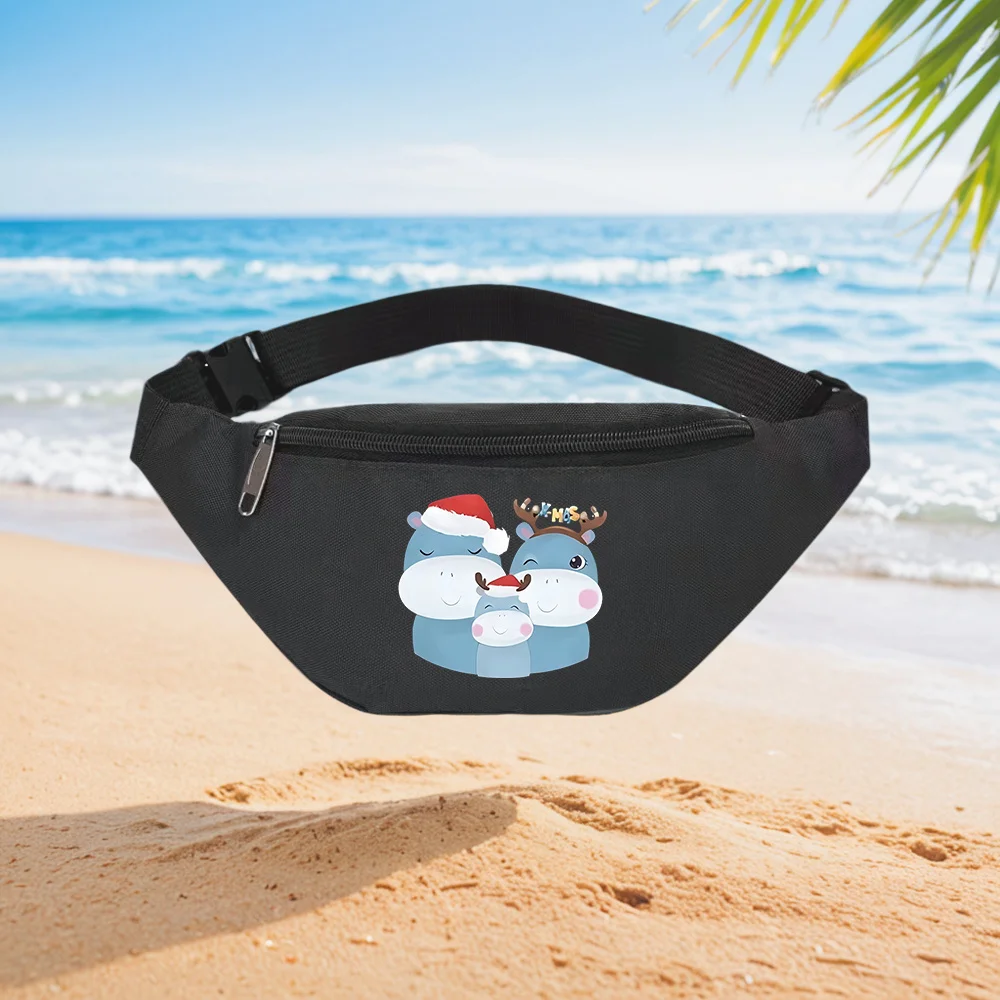 

Christmas Hippo Family Festive Design Waist Backpack Crossbody Chest Bag Street Casual Sporty Fashionable Simple Unique Printed