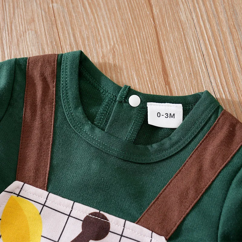 Newborn Baby Romper Unisex green Giraffes with plaid straps fashion Jumpsuit Spring long sleeve high quality For Toddler Outfits