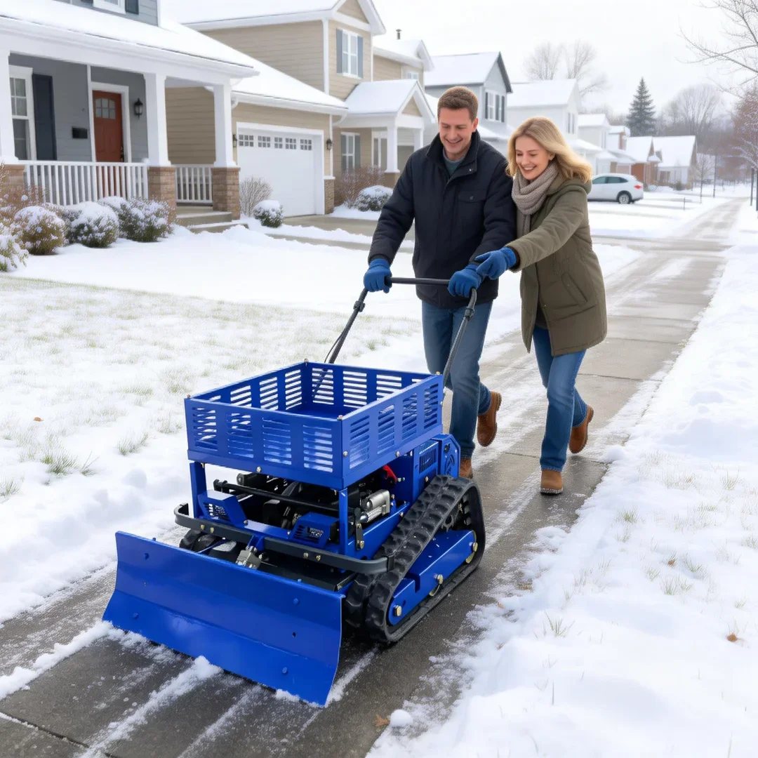 

Индивидуальная самоходная роторная гусеничная газонокосилка с 4-тактным двигателем, беспроводным дистанционным управлением, для любых типов местности, с багажником и снегоуборщиком