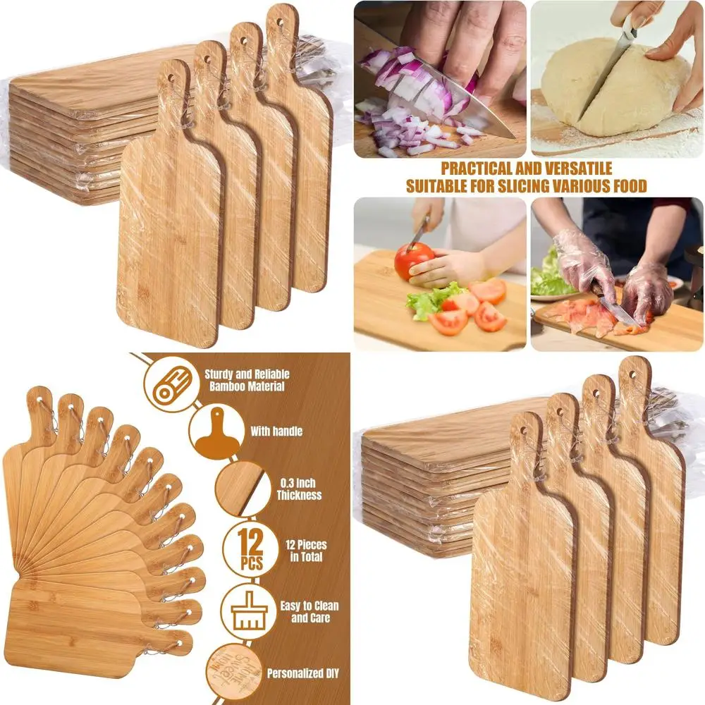 

Set of 12 Bamboo Cutting Boards, 15x7 Inches, with Handles - Ideal for Kitchen Prep and Serving
