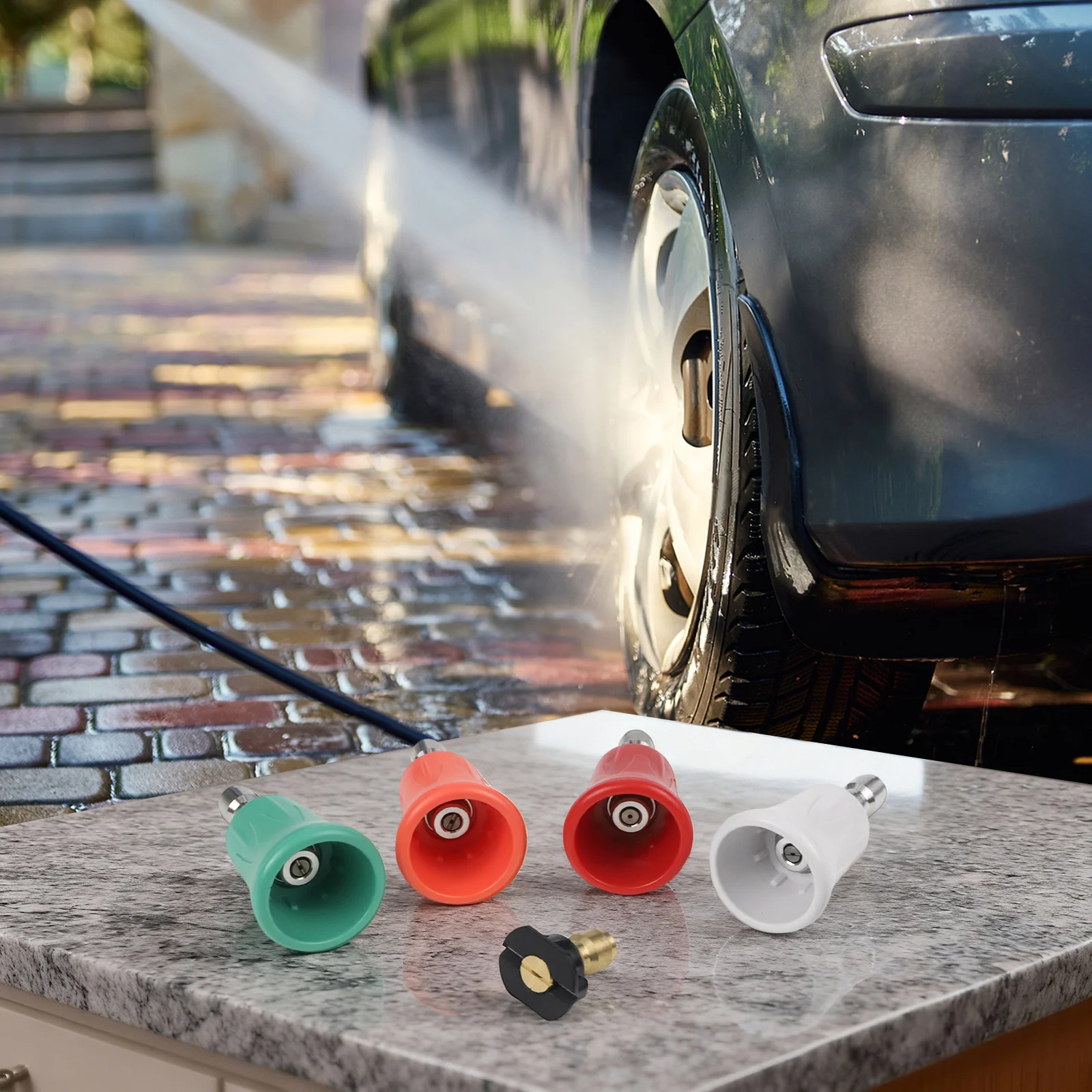 Color-Coded Nozzles Quick Connect Nozzles Washing Cars Horn-Shaped Design Quick-Connect Compatibility Rubber And Brass Material