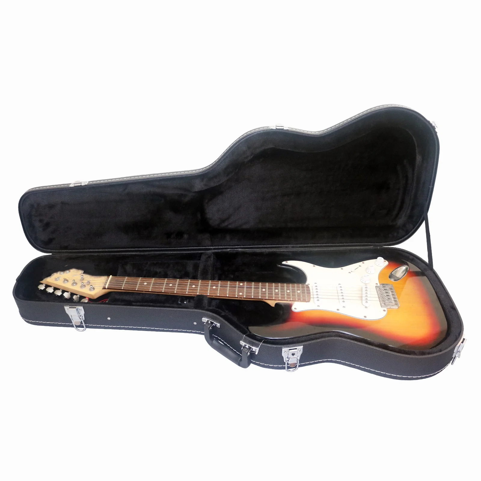 Protective Leather Electric Guitar Hard Case Velvet Lining Gold Hardware Handle Shoulder Strap For Stage Daily Practice
