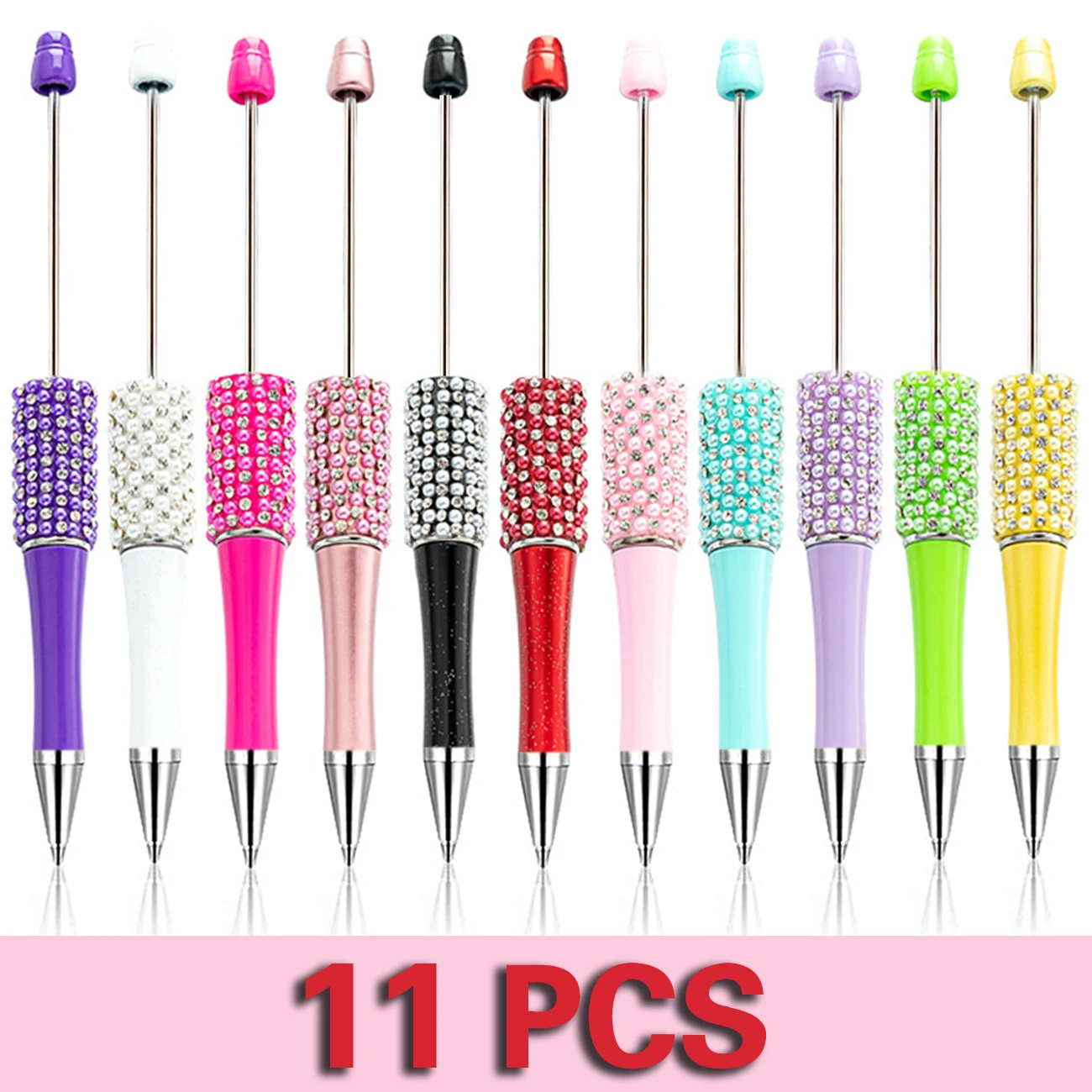 

11Pcs Beads DiamondsBeaded Pen Wholesale Creative DIY Plastic Glitter Beaded Ball Pen Diamond Beaded Pens for Writing