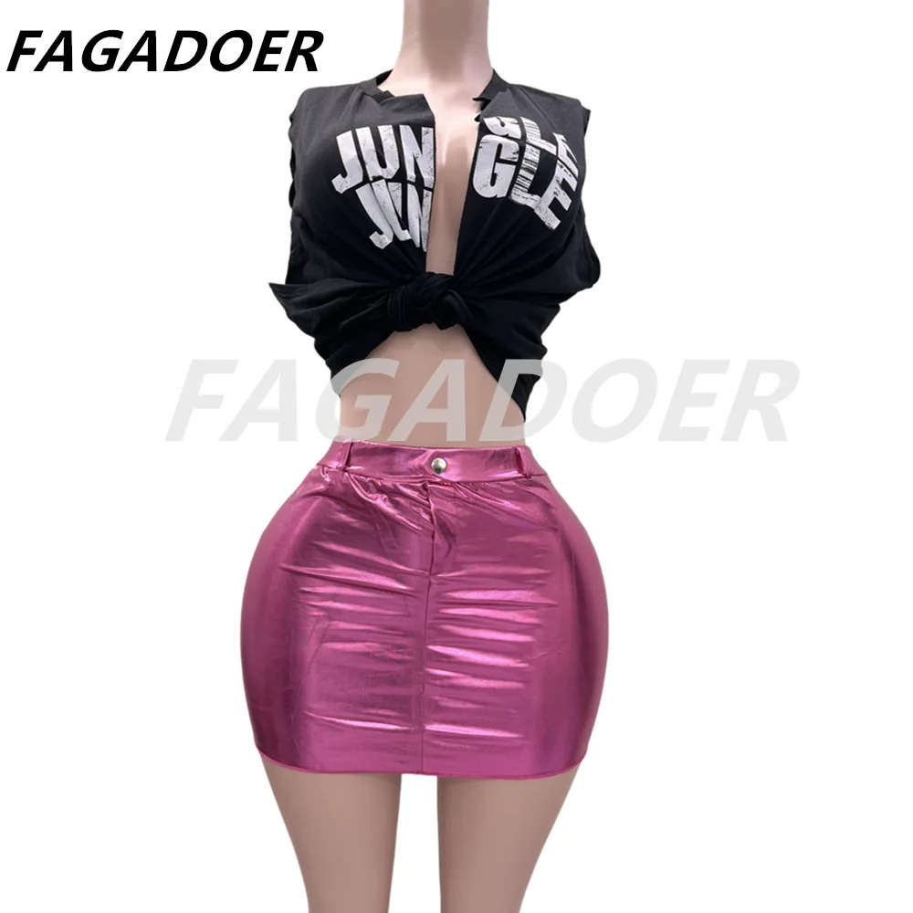 FAGADOER Reflective Pink Y2k Mini Skirt Party Club Skirt for Women INS Fashion Sexy Skinny Low Waist Short Skirts Booty Skirts