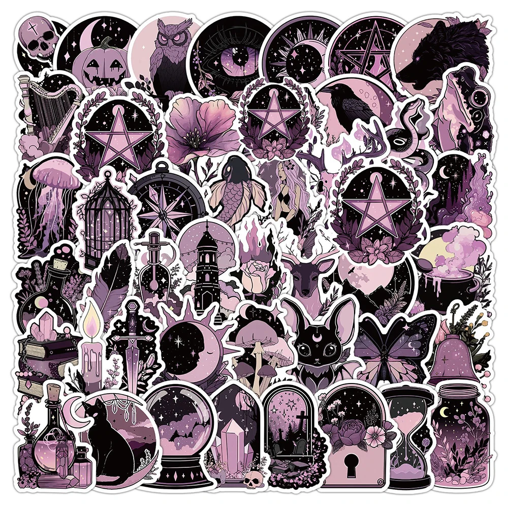 10/30/50pcs Cartoon Dark Purple Gothic Style Stickers Aesthetic DIY Skateboard Phone Helmet Laptop Cool Graffiti Decals Toy Gift view 2