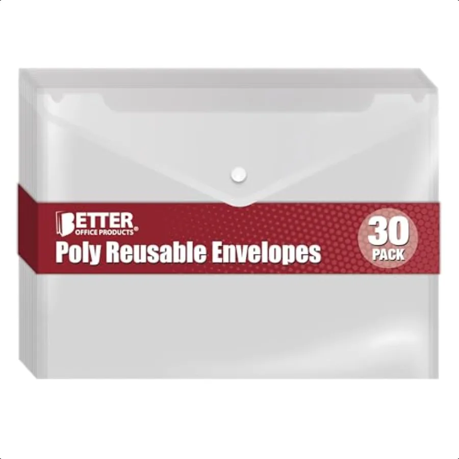 

Clear Reusable Plastic Envelopes with Snap Closure Plastic Document Holders 13 x 9 XL Size for Letter Paper 30 Pack Poly File E