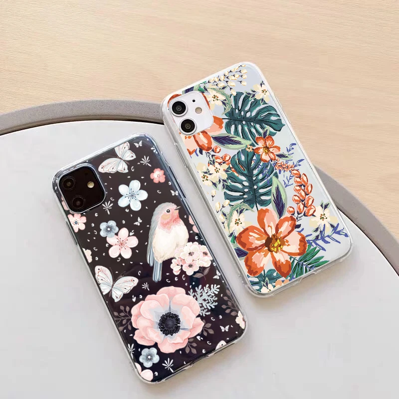 حافظة لهاتف شاومي Mi 11i 10T Lite Poco X3 NFC F3 M3 Redmi Note 10 9 8 Pro 10S 9T 9S 8T زهرة سيليكون غطاء شفاف من البولي يوريثان الحراري