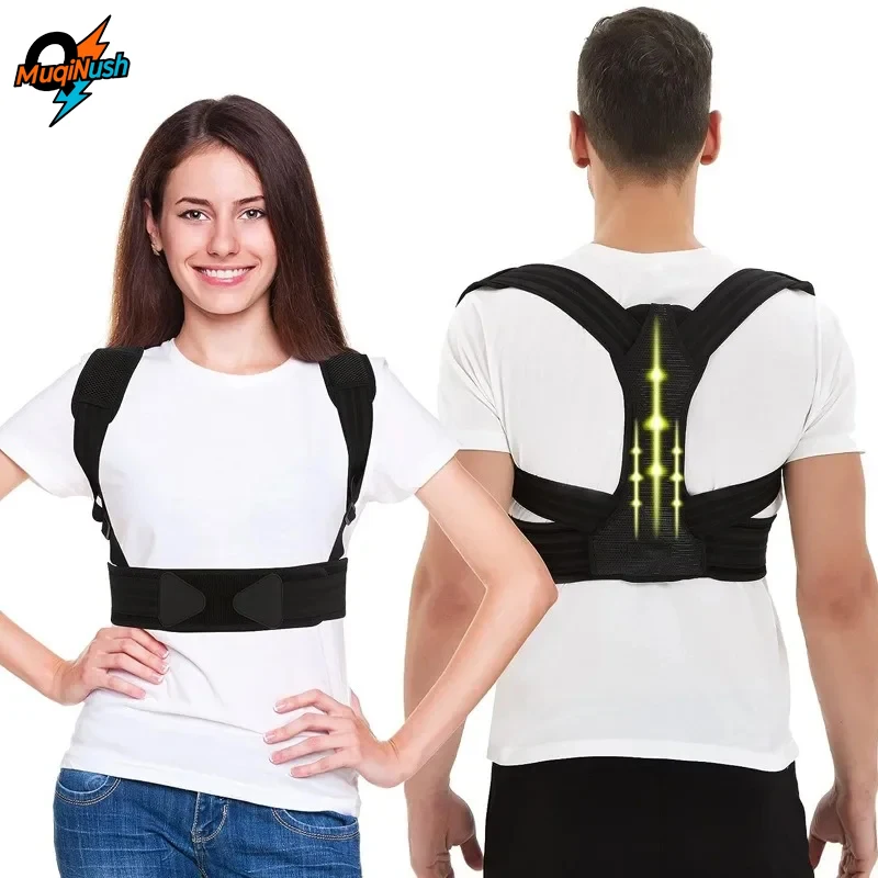 

MuqiNush 1Pc Black Adjustable Upper Back Brace Support Posture Corrector for Hunchback, Providing Pain Relief from Neck Shoulder