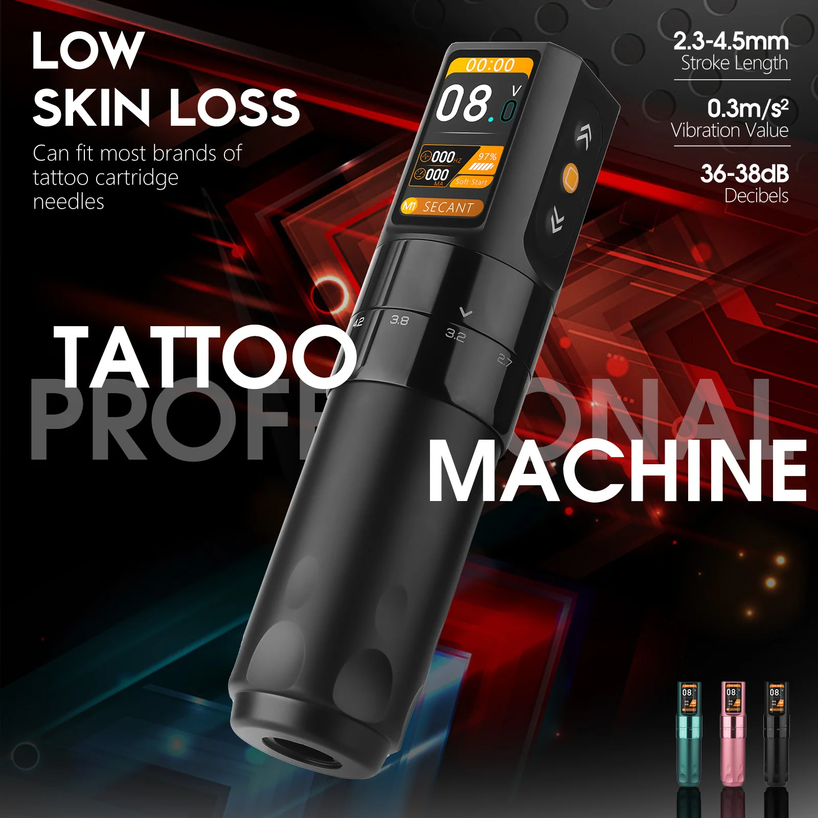 T-Rex Cordless Tattoo Pen Machine, 2000mAh Battery Adjustable 6 Stroke Length Variable Cordless or Corded Tattoo Machine