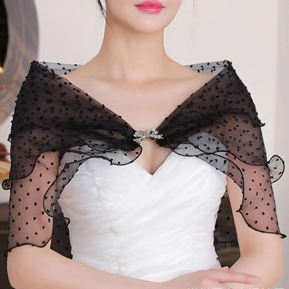 Wedding Accessories Tulle Bride Shawl Black White Bow Buckle Wedding Cloak Bridal Wrap Women