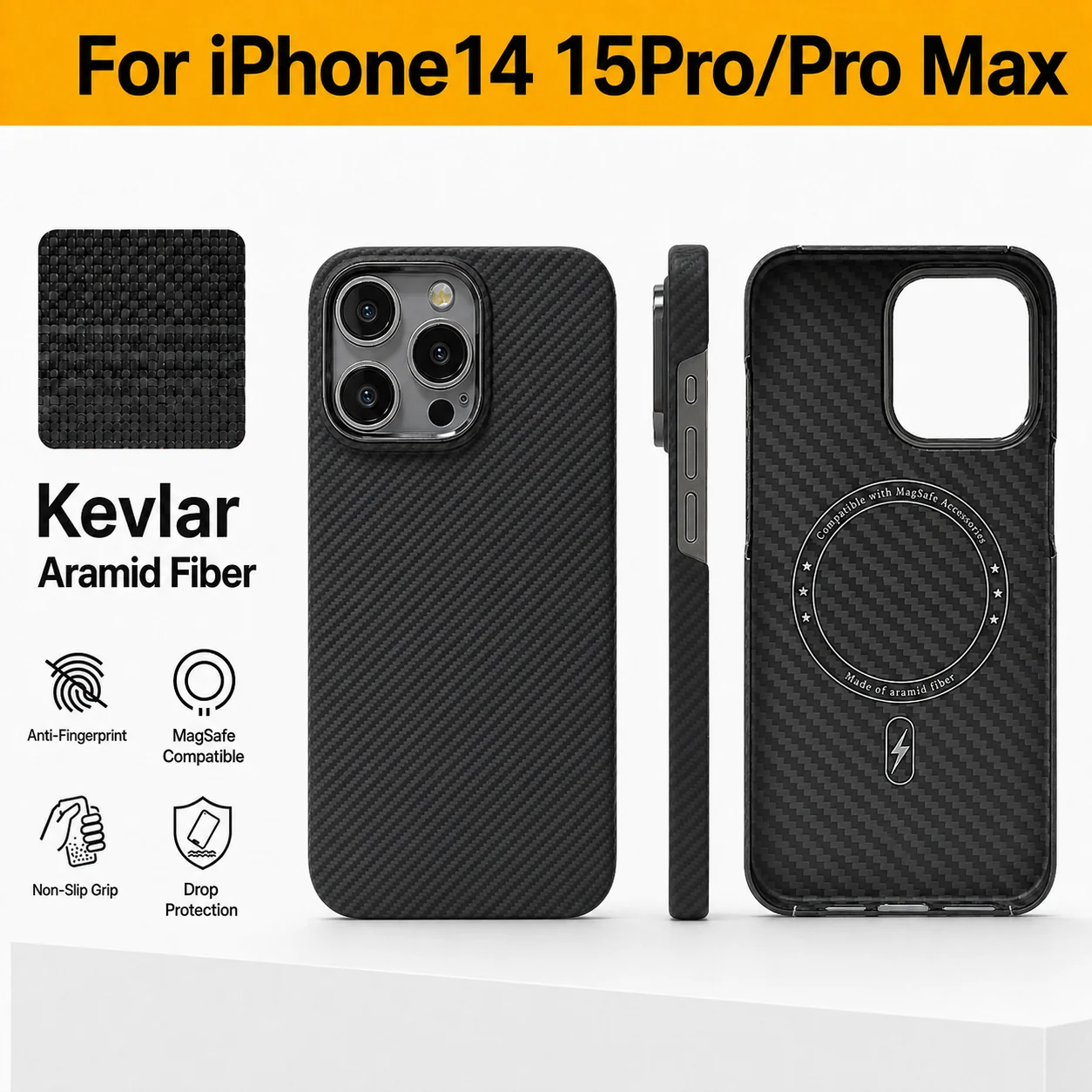 

For iPhone 14 15 Pro/Pro Max Aramid Fiber Carbon Fiber Magnetic Phone Case Ultra-Thin and Lightweight Business Protective Case