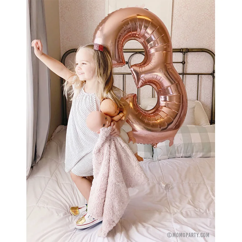 Globos de helio para Celebración de bebé, Globos de helio de aluminio con números de tamaño grande de 40 pulgadas, decoración de fiesta temática de cumpleaños de 3 años, suministros de juguetes para niños