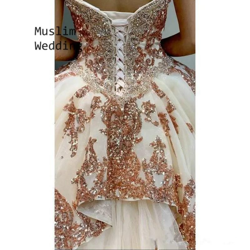 Sparkly rosa de ouro lantejoulas quinceanera vestidos a linha espartilho frisado longo baile vestido querida oranza brithday doce 15 vestido 2020