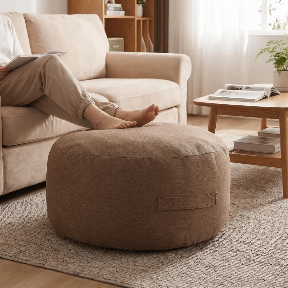 Multi-functional Round Seat Cushion Cover Unstuffed with Pocket Sofa Stool Cover Large Capacity Clothes Storage Bag Home Use