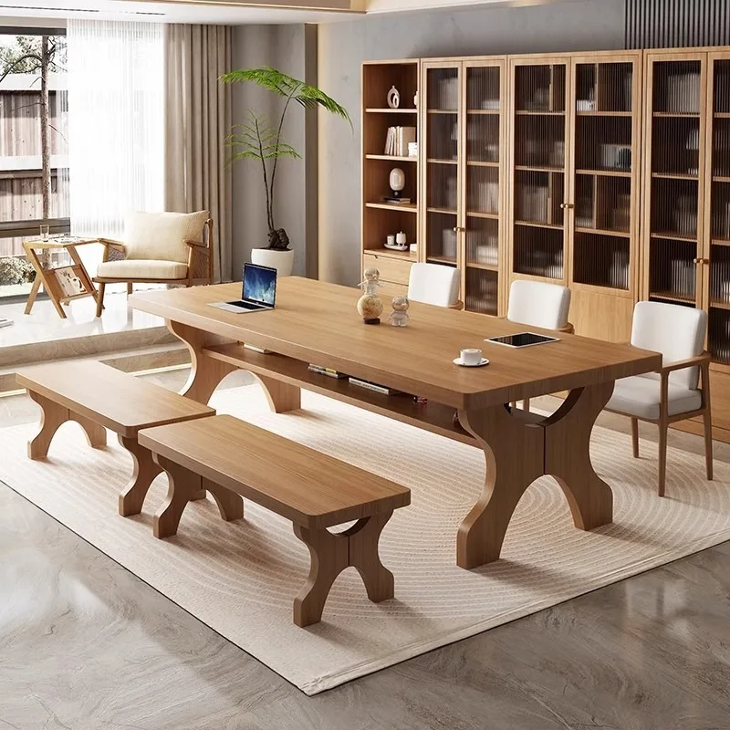 Double solid wood painting and calligraphy table, workbench creative designer home reading and writing table