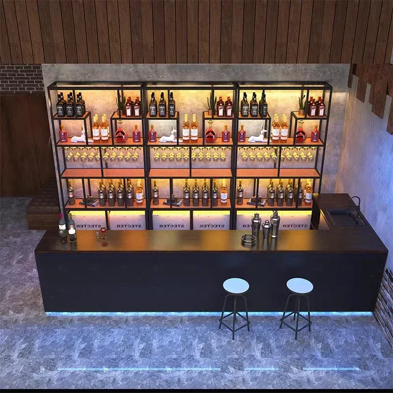 Stół barowy SAT2 Black Reception Bar Table Nightclub Storage Partion Modern Bar Dining Table Luxury Restaurant Mesa Pared Living Room Furnit