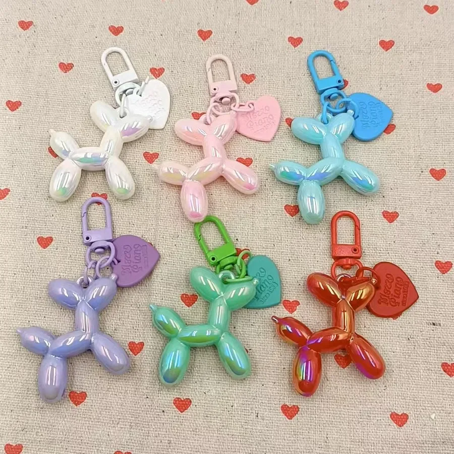 Cute Cartoon Creative Macaron solid color Balloon Dog Keychain Pendant Alloy Love Keychain Accessories Diy Small Gift Bag Charm