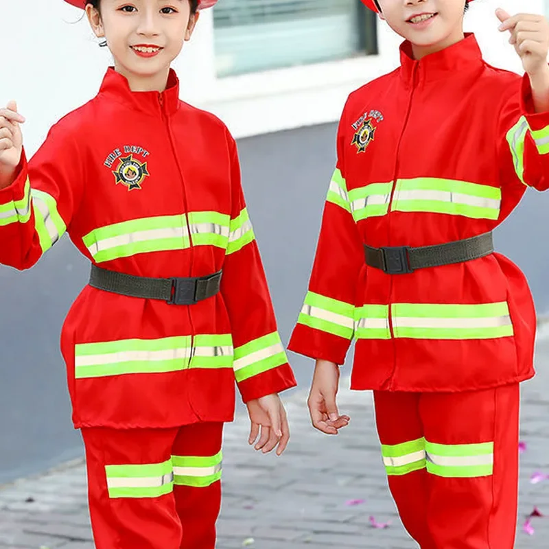 With Realistic Firefighting Toy Uniform Child Red Firefighter Zipper Costume Kids Play House Fun Party Play Costume