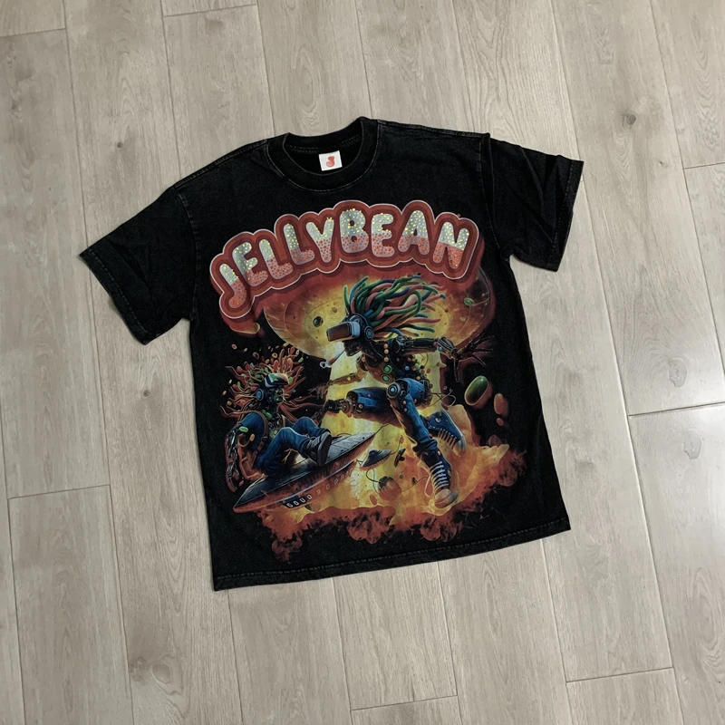 2026ss Summer Washed Jellybean Nuke T Shirt Hip Hop Print Men Women High Quality Casual Tee Tops Streetwear