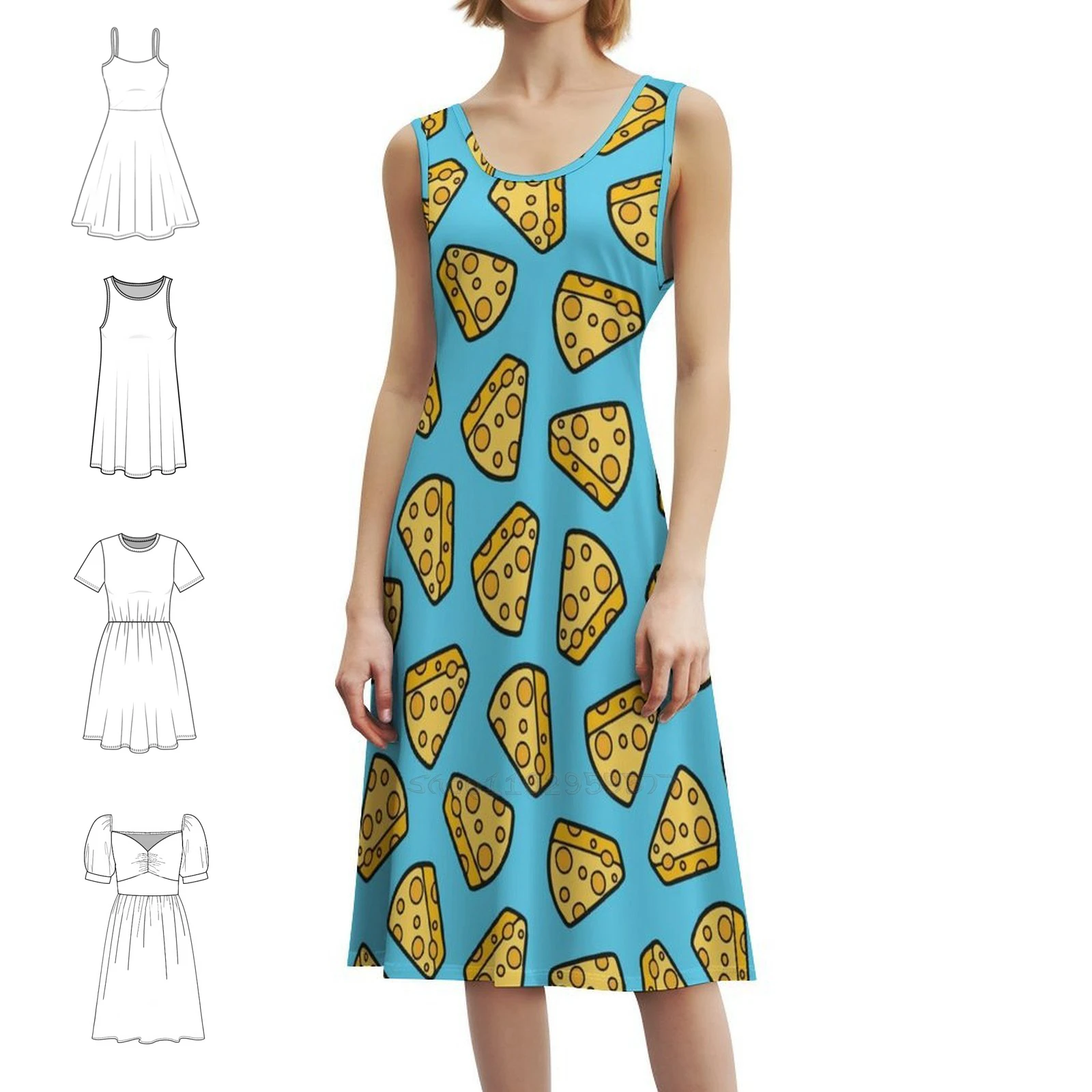 

Синее платье с вырезом в форме сердца, элегантное летнее праздничное платье для женщин, сырное платье на танкетке, Foodie, закуски, соус