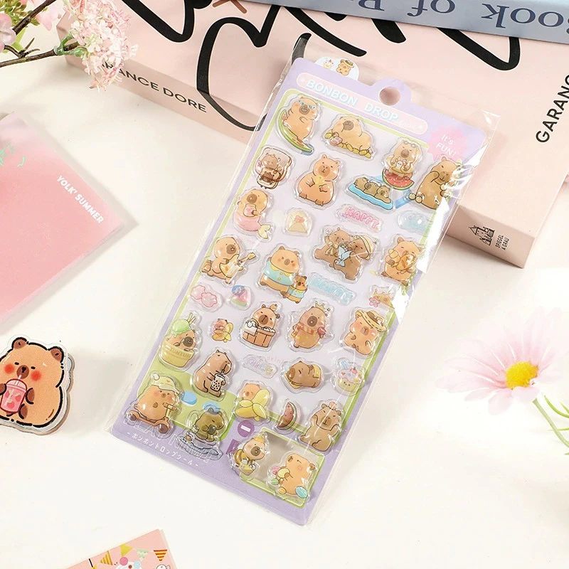 Naklejki 3D z kreskówkową, uroczą kapibarą, naklejki puffy, słodkie naklejki z kapibarą do samodzielnego wykonania, naklejki reliefowe, naklejki na telefon, do pamiętnika, artykuły papiernicze