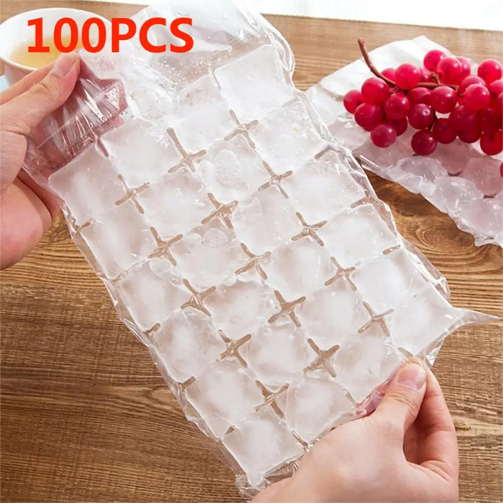 10-100Pcs Disposable Ice Cube Mold 24 Grids Self-Seal Ice-making Bag Food Grade Plastic Ice Cube Tray for Cocktail DIY Ice Maker