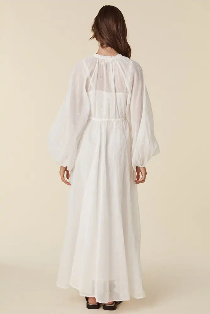 TEELYNN-Robe longue à manches longues pour femmes, col en V vintage, lanterne, robe maxi pour femmes, robe décontractée, robes brodées en coton, été Boho Beach Vestieducational