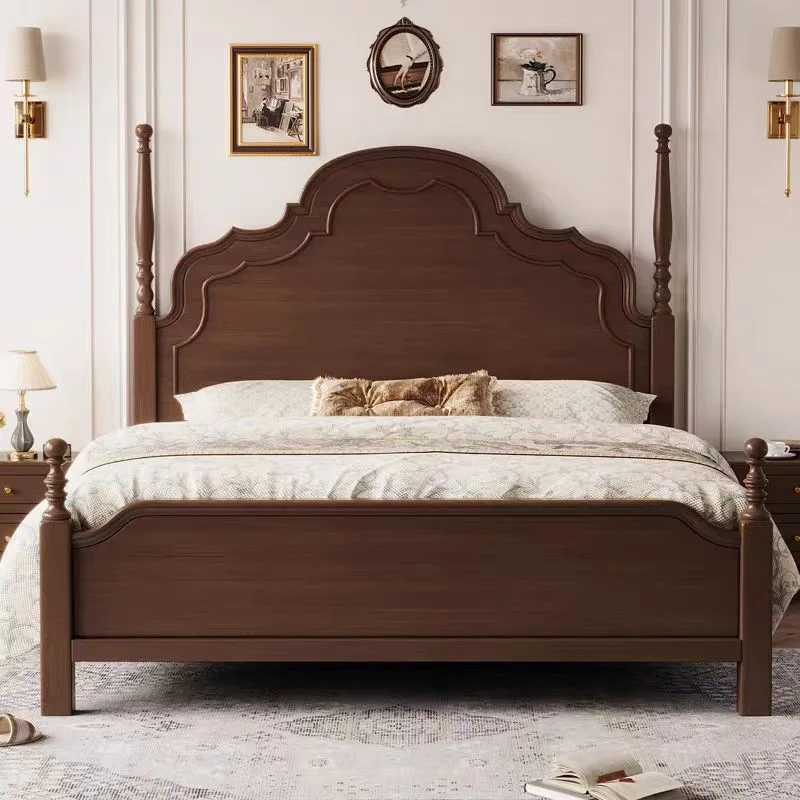 American retro full solid wood bed, master bedroom 1.8 meters old double bed, small family apartment 1.5 meters single bed