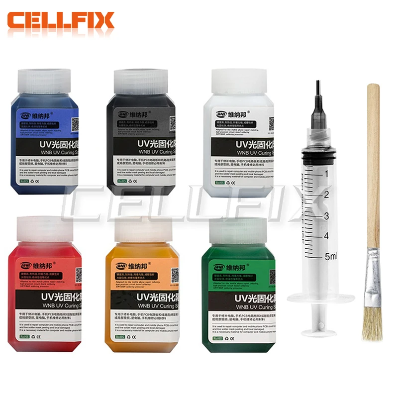 100g 4-IN-1 UV Curing BGA PCB Solder Mask Ink Green/Black/Blue/Red/Yellow/White Welding Oil Paint Prevent Corrosive Arcing sets