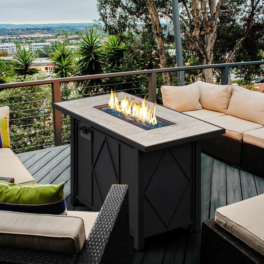 

Yaheetech Пропановая костра 43 дюйма, прямоугольный стол для костра с пропаном, костра 50 000 БТЕ с керамической столешницей и стальным основанием, стекло F