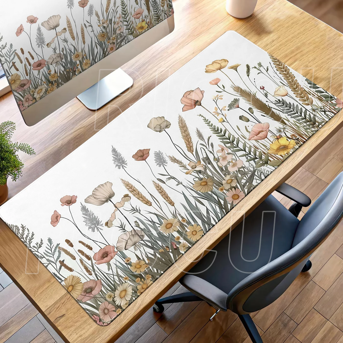 

Office Vintage Mouse Pad Green Flower Grass Aesthetics Large HD Gaming Mousepad XXL Keyboard Pads Carpet Rubber PC Accessories