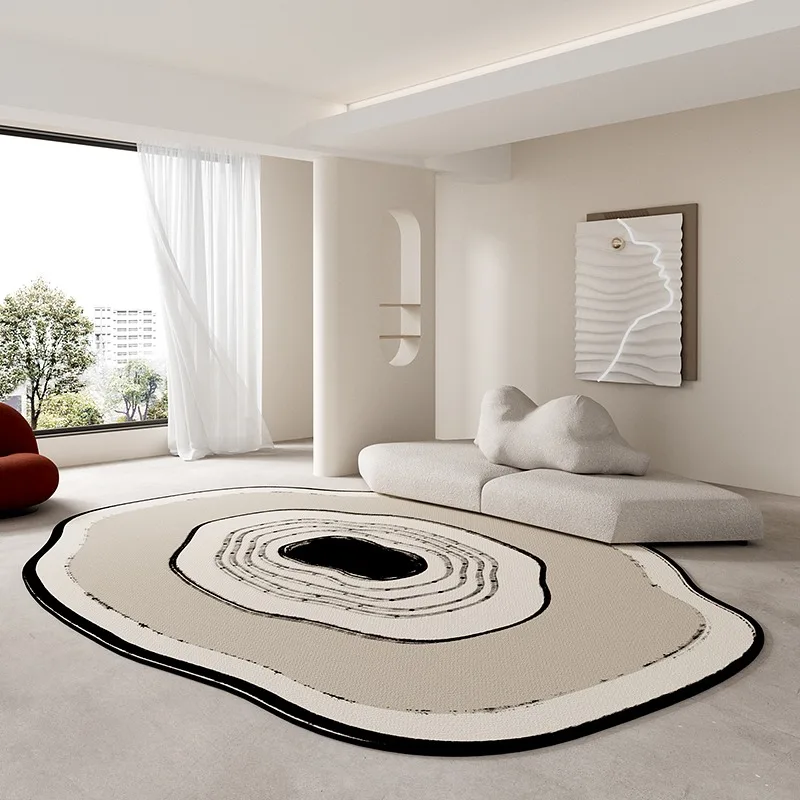 Shaped Living Room Carpet Large Size Bedside Floor Mat Irregular Shape Black White Minimalist Style Home Decoration Rug Alfombra