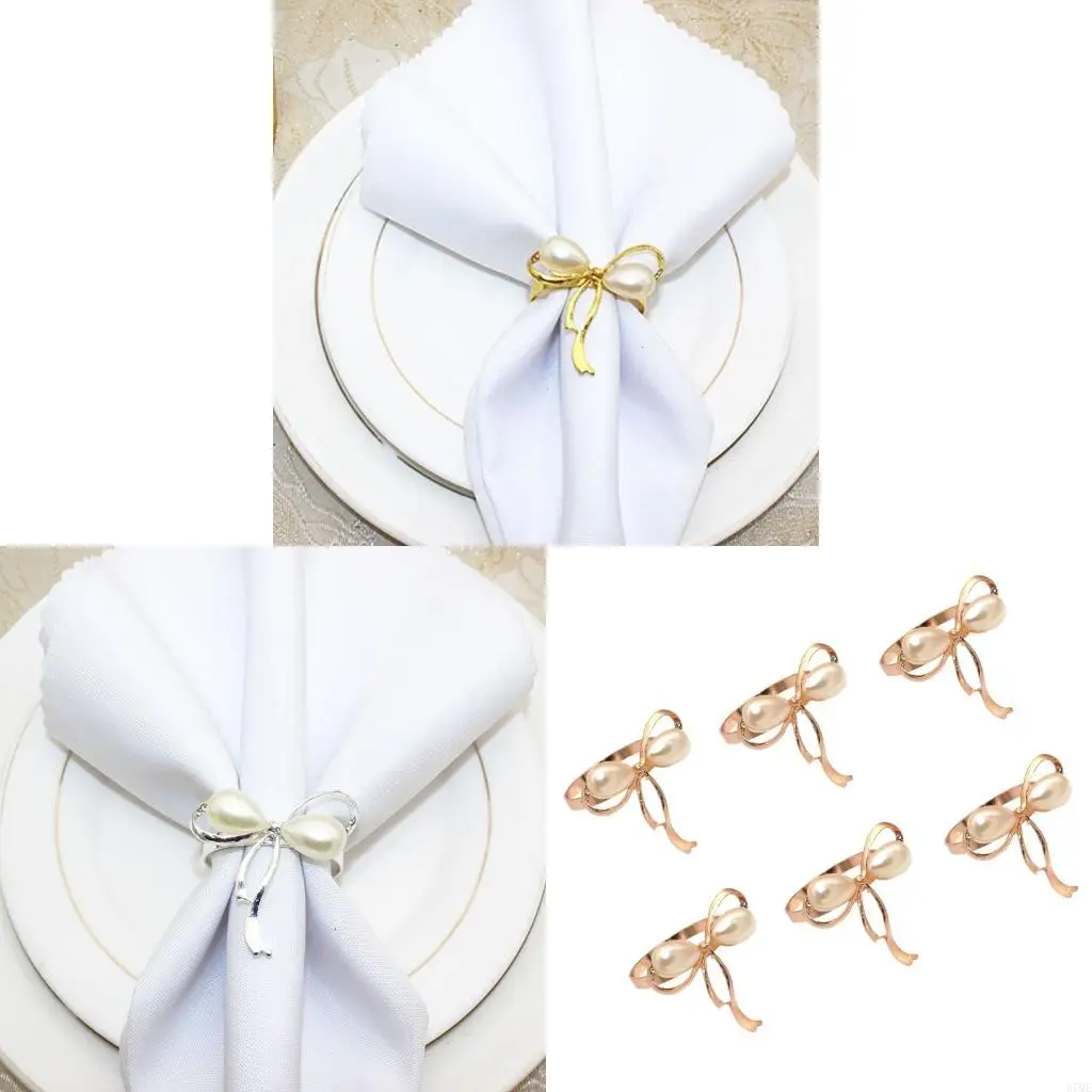 37ME 6Pcs/Pack Lovely Napkin Rings With Bowknot Detail Alloy Materials Butterfly Napkin Holders For Dining Table