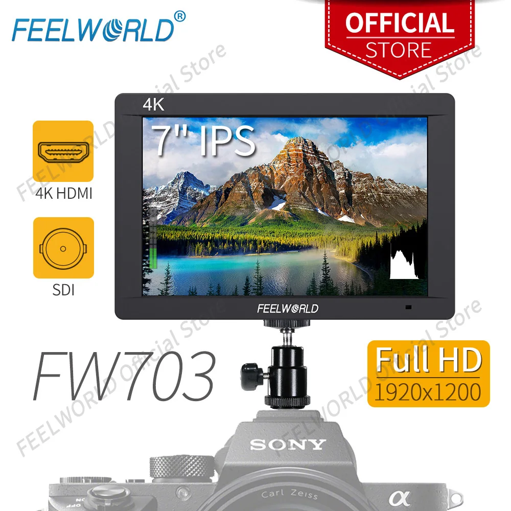 FEELWORLD 7 Inch FW703  IPS Full HD 3G SDI 4K HDMI On Camera DSLR Field Monitor 1920 1200 with Histogram for Stabilizer Gimbal