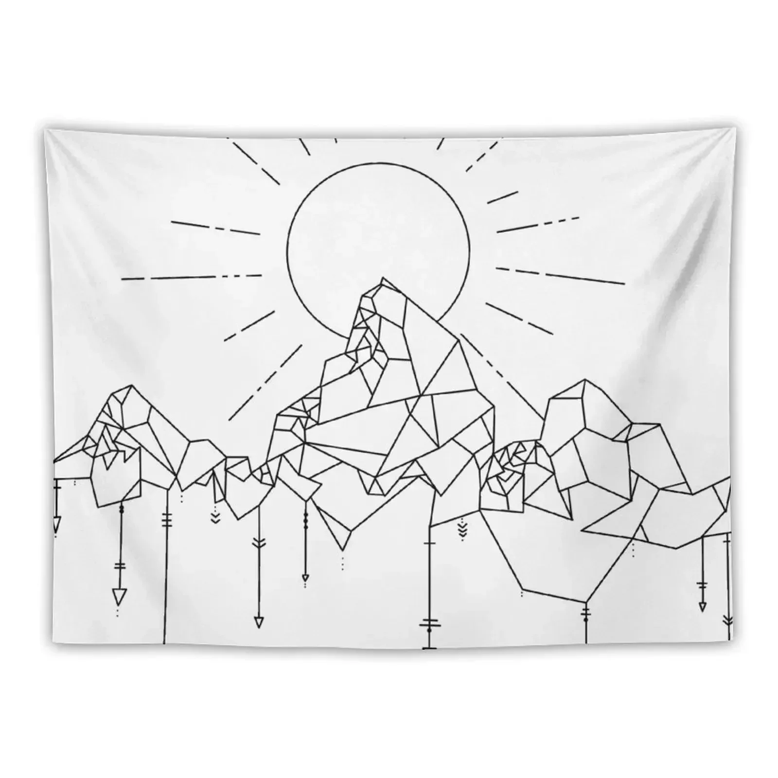 

Geometric Mountain Sun Arrows Black and White Line Art Tapestry Room Decor Tapete For The Wall Tapestry