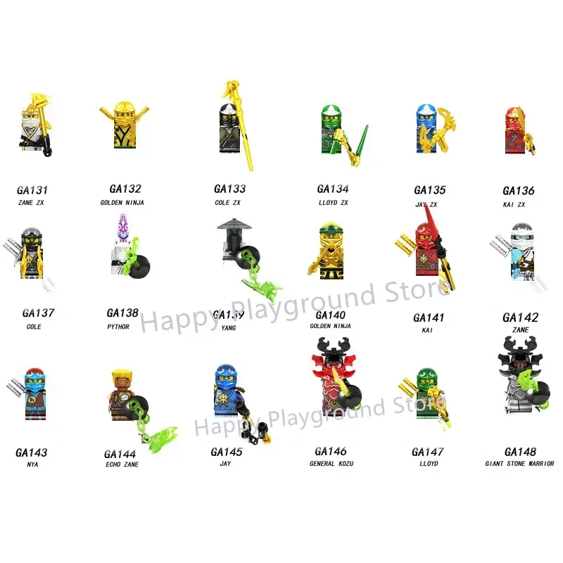 Figurines de Ninja Garmadon Musée Zane Kai Nya Lloyd Samukai Cole Harumi Ultra Glass Pyro Salle Morro, Briques de construction nocturnes, Jouet pour enfants