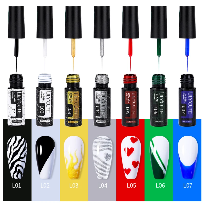 LILYCUTE 5ML Liner Gel Nail Polish Semi Permanent Soak Off UV Gel DIY French Painting Drawing Line Nail Art Varnish