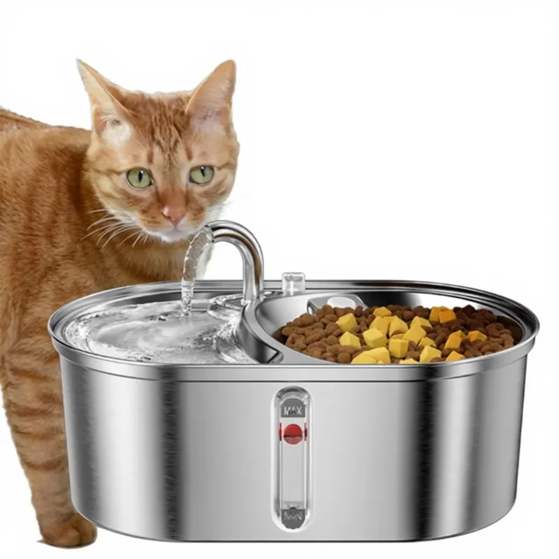 

2 in 1 Pet Water Dispenser 304 Stainless Steel Double Bowl Removable 3L Constant Temperature for Cats & Dogs