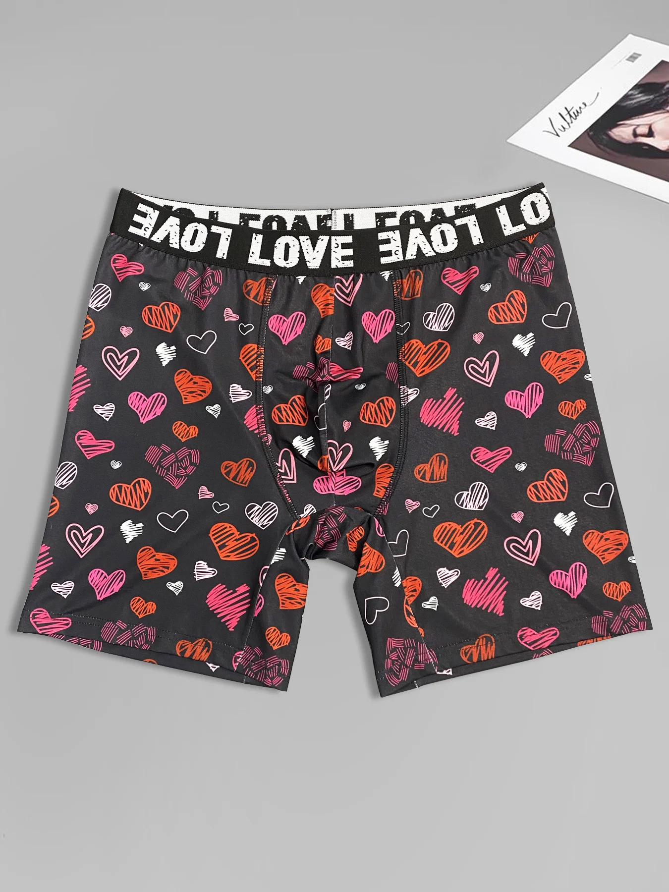 Men Shorts Underpants Black Fashion Lips and Hearts Printed Boxers Sports Casual Soft Smooth Valentine\'s Day gift underwear