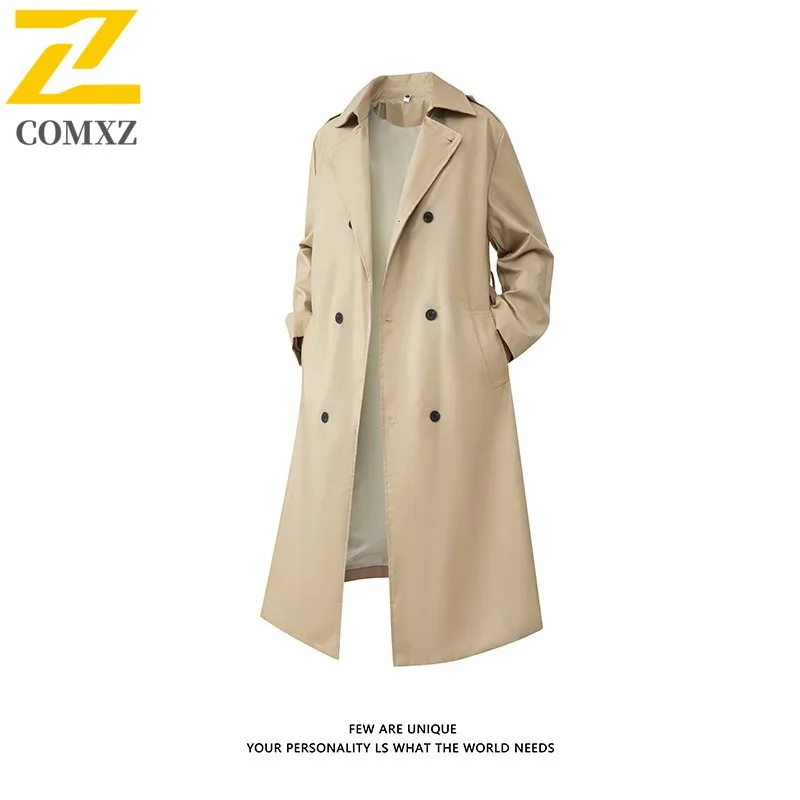 COMXZ Men's New Autumn Turn-Down Collar Casual Trendy Mid-Length Windbreaker Waterproof Windproof breathable lightweight Jacket