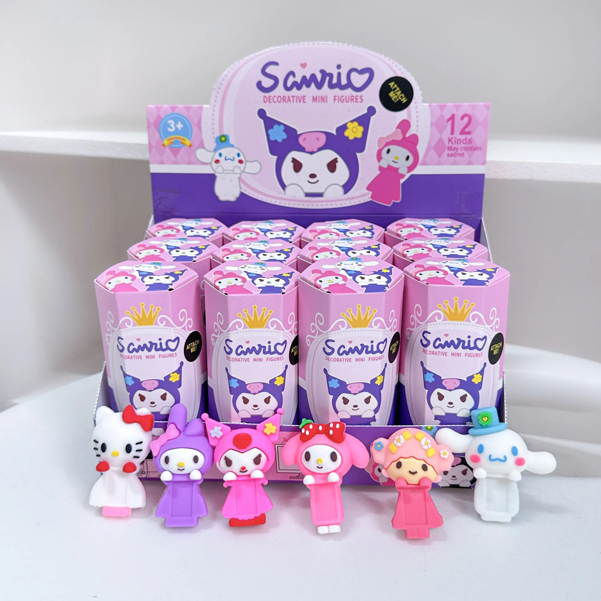 

12-Piece for Kuromi Blind Box Anime Surprise Car Ornaments, Phone Decorations, Desktop Figurines Cartoon Doll Gift Set