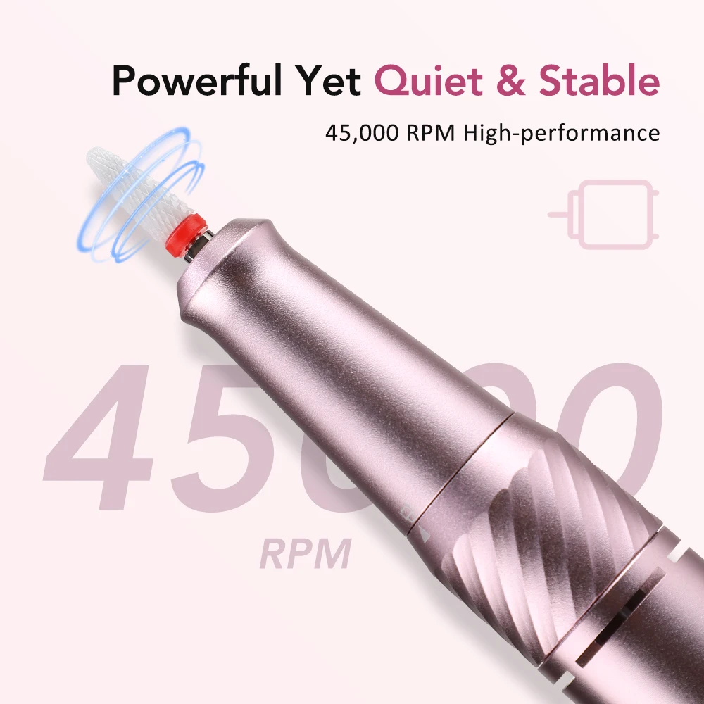Perceuse à ongles électrique 45000 tr/min, lime à ongles Portable sans fil pour le polissage des ongles en acrylique, Salon de manucure et pédicure à domicile